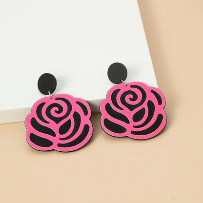 Fashion Creative Acrylic Flower Earrings Korean Retro Rose Resin Earrings