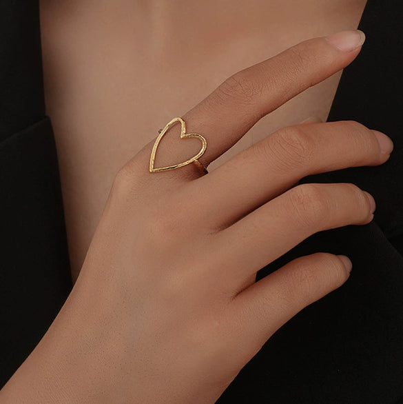 Fashion Creative Adjustable Hollow Heart Ring In Alloy With Electroplating For Women Simple Cold Style And All Match