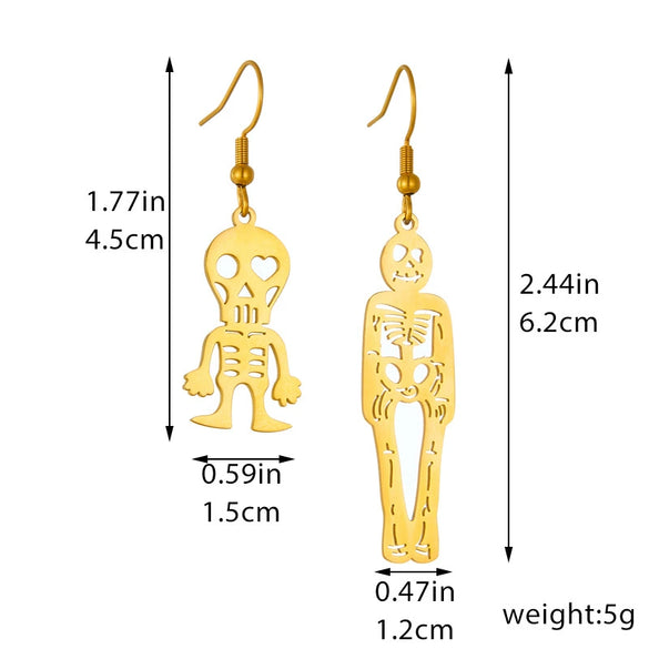 Fashion Creative Asymmetrical Zombie Stainless Steel Pendant Jewelry Earrings With Electroplating For Women
