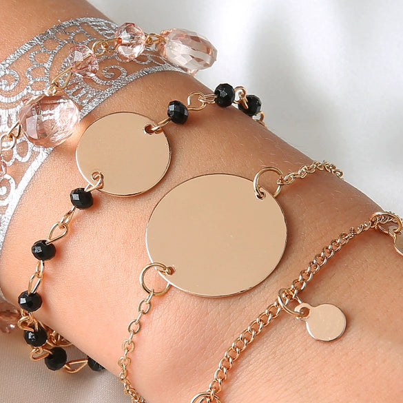 Fashion Creative Ball Bead Chain Combination Pink Acrylic Bracelet Set Geometric Alloy Electroplated For Women