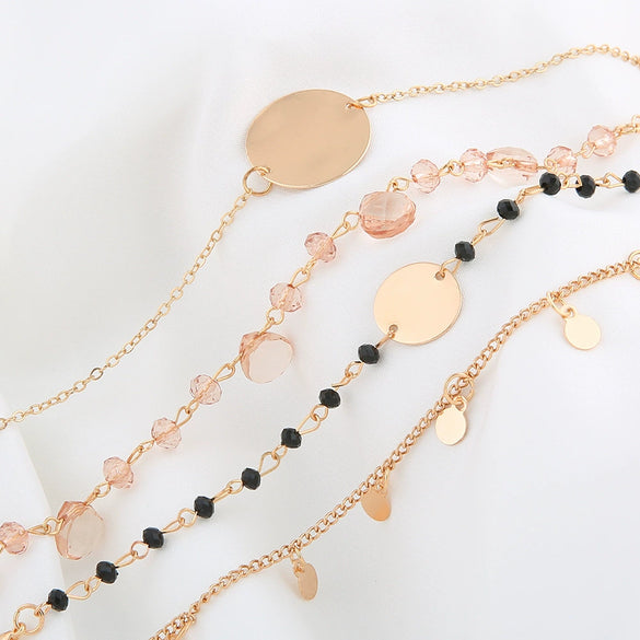 Fashion Creative Ball Bead Chain Combination Pink Acrylic Bracelet Set Geometric Alloy Electroplated For Women