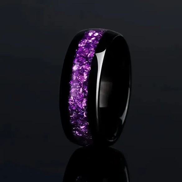 Fashion Creative Black Crystal Stainless Steel Geometric Ring With Electroplating