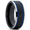 Fashion Creative Black Double Blue Stripe Stainless Steel Ring
