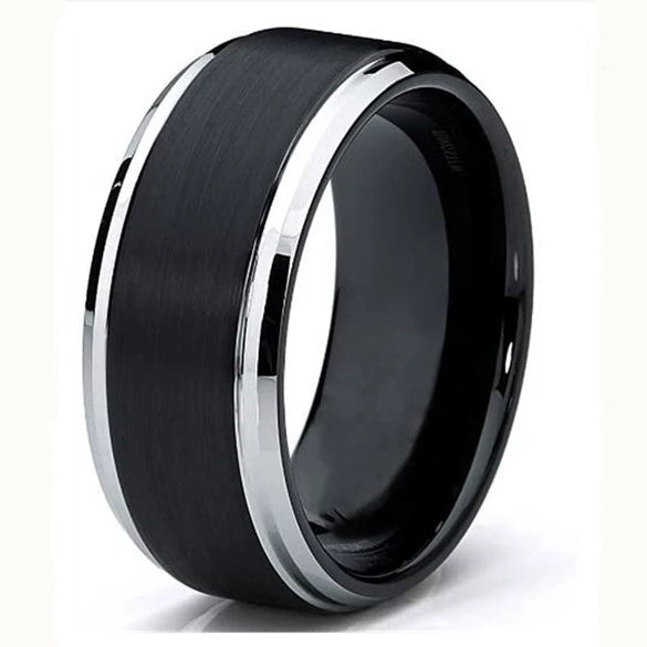 Fashion Creative Black Double Step Bevel Ring Stainless Steel Jewelry