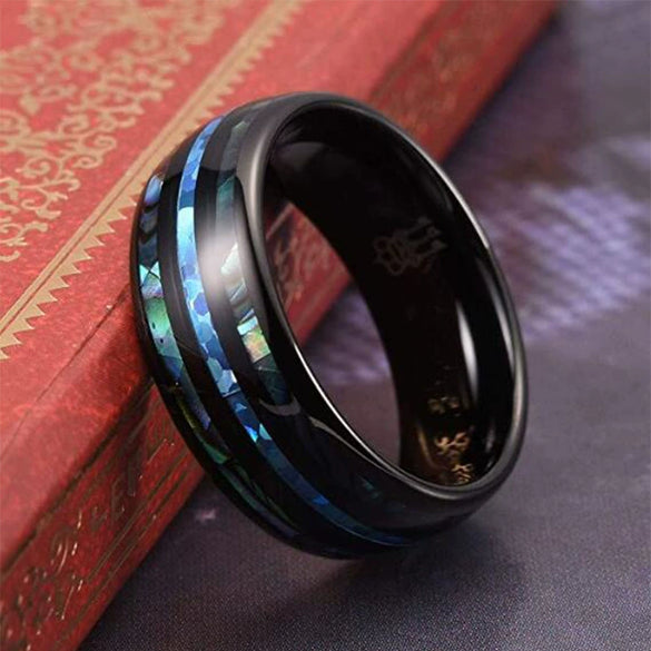 Fashion Creative Black Threegroove Sticker Stainless Steel Ring