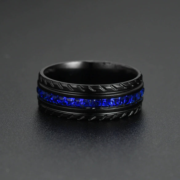 Fashion Creative Black Wheel Blue Diamond Ring Stainless Steel Jewelry