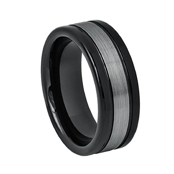 Fashion Creative Black White Ribbon Stainless Steel Ring