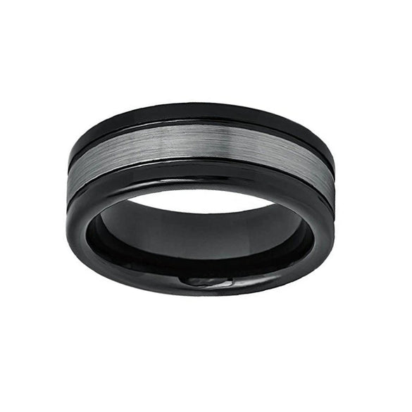 Fashion Creative Black White Ribbon Stainless Steel Ring