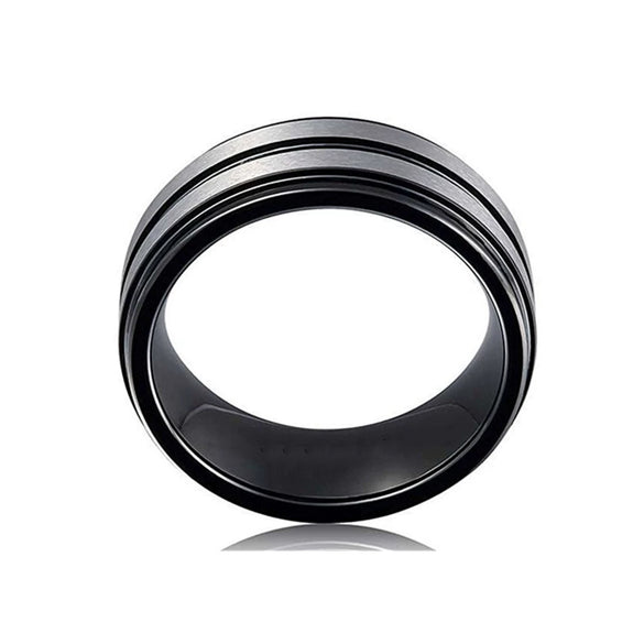 Fashion Creative Black White Surface Groove Ring Stainless Steel Jewelry