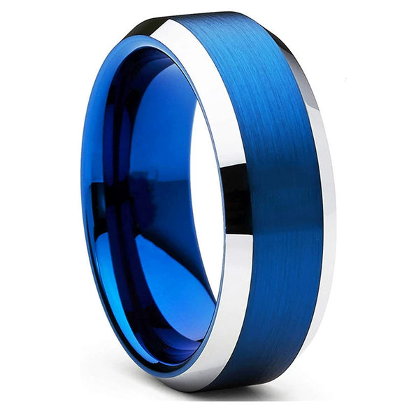 Fashion Creative Blue Bevel Stainless Steel Ring