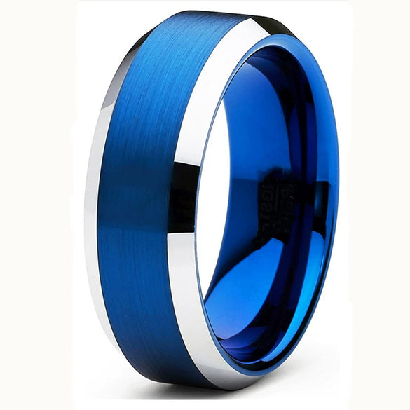 Fashion Creative Blue Bevel Stainless Steel Ring