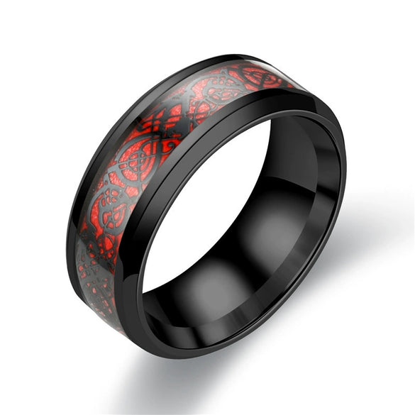 Fashion Creative Carbon Fiber Dragon Pattern Stainless Steel Ring