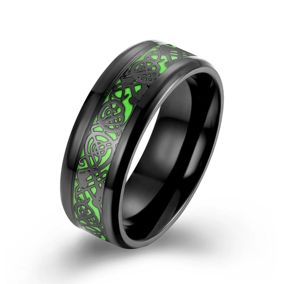 Fashion Creative Carbon Fiber Dragon Pattern Stainless Steel Ring