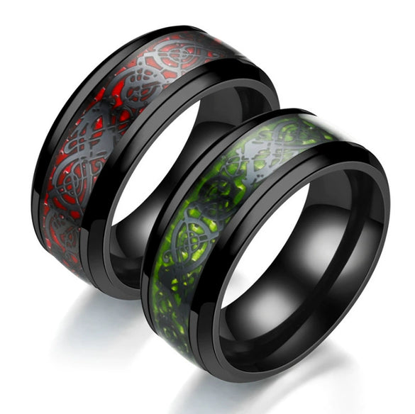 Fashion Creative Carbon Fiber Dragon Pattern Stainless Steel Ring