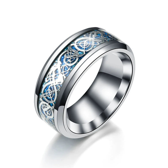 Fashion Creative Carbon Fiber Dragon Pattern Stainless Steel Ring