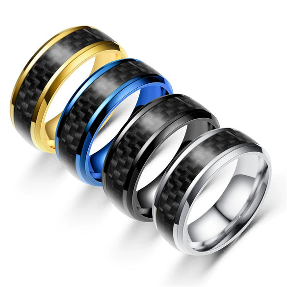 Fashion Creative Carbon Fiber Patch Stainless Steel Ring