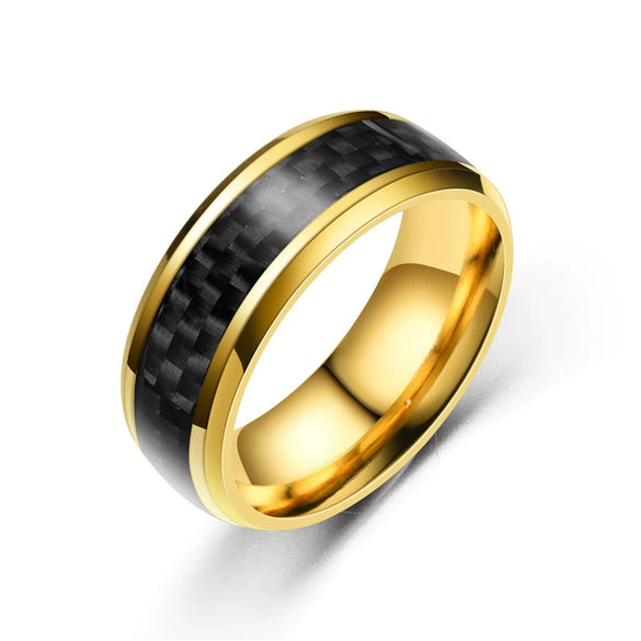 Fashion Creative Carbon Fiber Patch Stainless Steel Ring