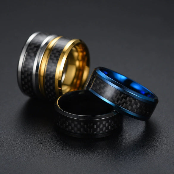Fashion Creative Carbon Fiber Patch Stainless Steel Ring