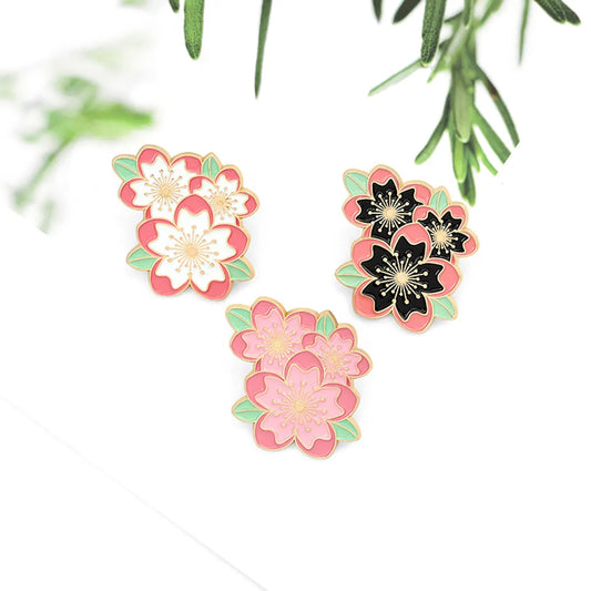 Fashion Creative Cartoon Cherry Blossom Contrast Color Alloy Brooch