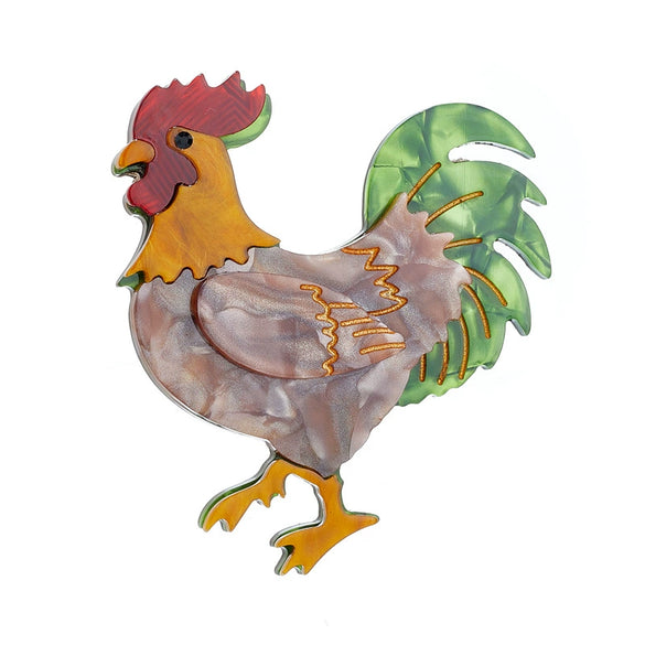 Fashion Creative Cartoon Contrast Color Cock Acrylic Animal Brooch With Zodiac Printing