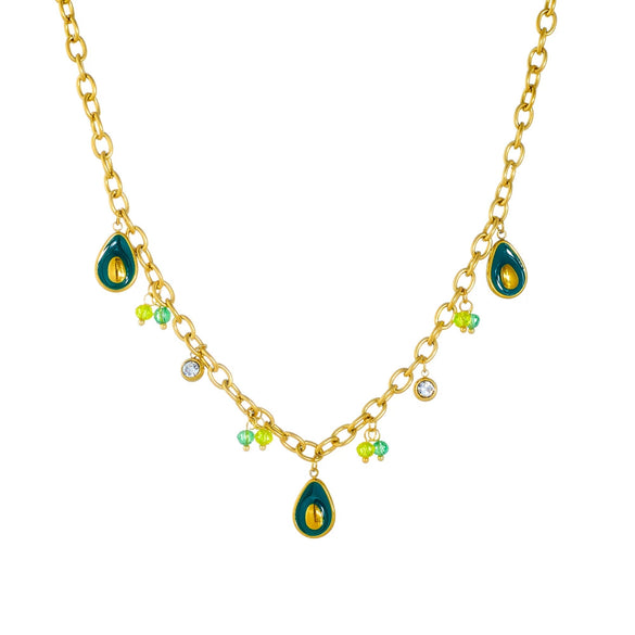 Fashion Creative Cartoon Fruit Avocado Pendant Stainless Steel Goldplated Necklace With O Word Chain