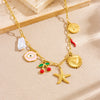 Fashion Creative Cartoon Fruit Cherry Pendant With Dripping Oil Love Eyes Starfish On Stainless Steel Box Chain Ladies Necklace Electroplated