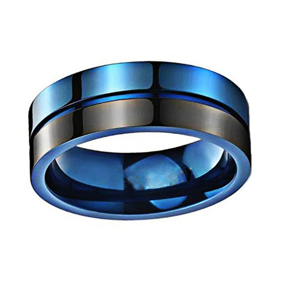 Fashion Creative Classic Black And Blue Stitching Stainless Steel Ring