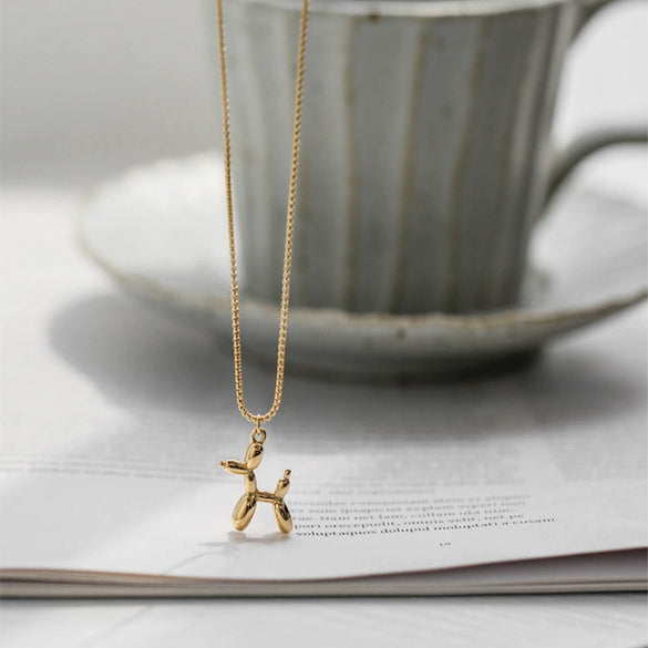 Fashion Creative Dog Long Woolen Chain Hip Hop Titanium Steel Necklace With Electroplating For Women