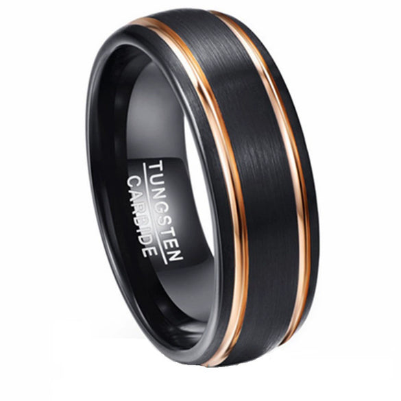 Fashion Creative Double Groove Black Gold Ring Made Of Stainless Steel
