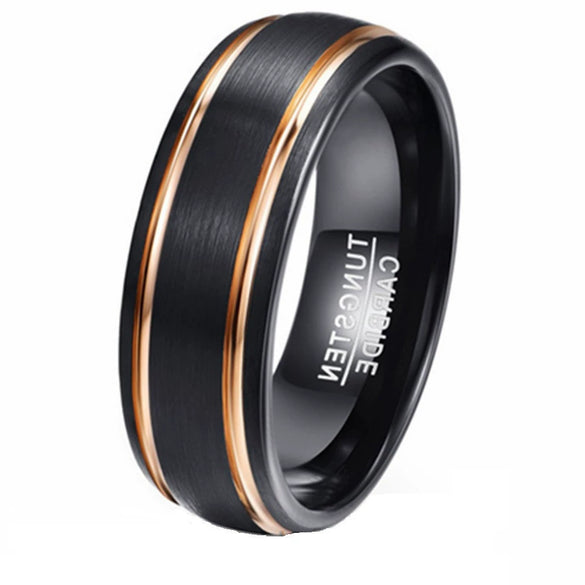 Fashion Creative Double Groove Black Gold Ring Made Of Stainless Steel