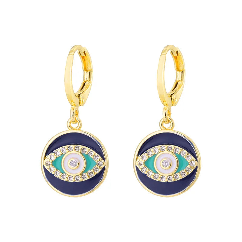 Fashion Creative Dripping Evil Blue Eyes Copper Inlaid Zircon Plated 18k Real Gold Earrings