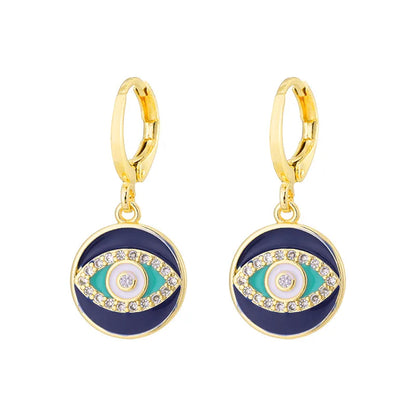 Fashion Creative Dripping Evil Blue Eyes Copper Inlaid Zircon Plated 18k Real Gold Earrings