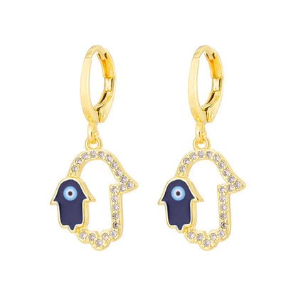 Fashion Creative Dripping Evil Blue Eyes Copper Inlaid Zircon Plated 18k Real Gold Earrings