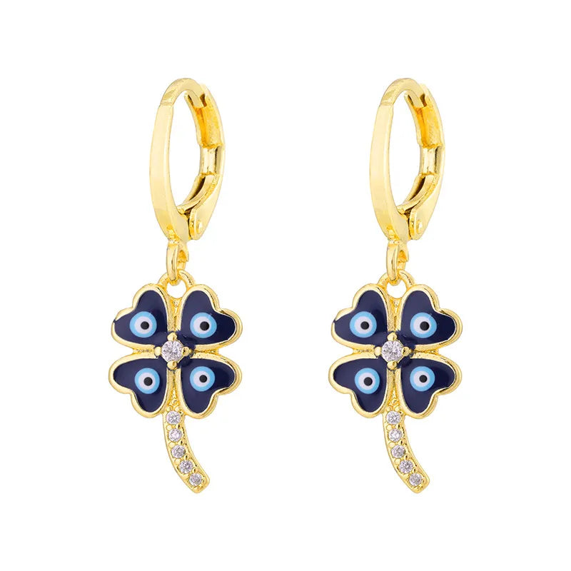 Fashion Creative Dripping Evil Blue Eyes Copper Inlaid Zircon Plated 18k Real Gold Earrings