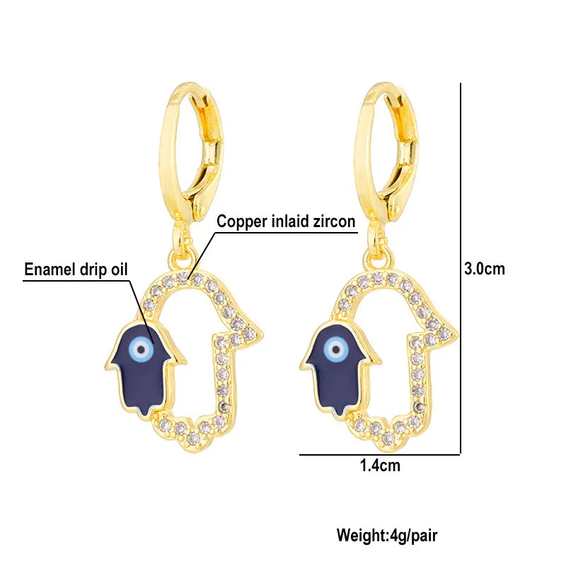 Fashion Creative Dripping Evil Blue Eyes Copper Inlaid Zircon Plated 18k Real Gold Earrings