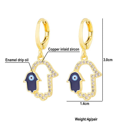 Fashion Creative Dripping Evil Blue Eyes Copper Inlaid Zircon Plated 18k Real Gold Earrings