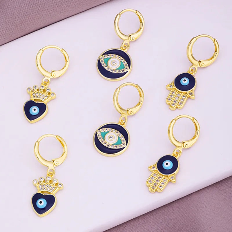 Fashion Creative Dripping Evil Blue Eyes Copper Inlaid Zircon Plated 18k Real Gold Earrings