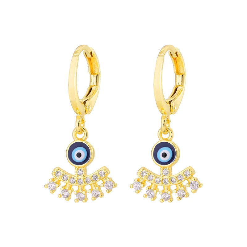 Fashion Creative Dripping Evil Blue Eyes Copper Inlaid Zircon Plated 18k Real Gold Earrings