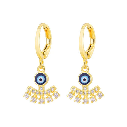 Fashion Creative Dripping Evil Blue Eyes Copper Inlaid Zircon Plated 18k Real Gold Earrings