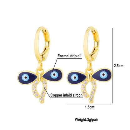 Fashion Creative Dripping Evil Blue Eyes Copper Inlaid Zircon Plated 18k Real Gold Earrings