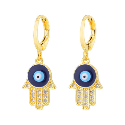 Fashion Creative Dripping Evil Blue Eyes Copper Inlaid Zircon Plated 18k Real Gold Earrings