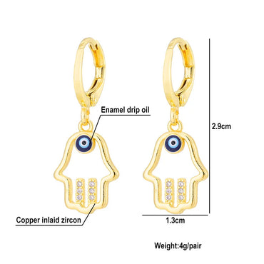 Fashion Creative Dripping Evil Blue Eyes Copper Inlaid Zircon Plated 18k Real Gold Earrings