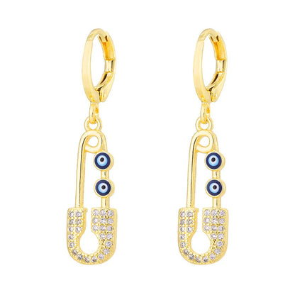 Fashion Creative Dripping Evil Blue Eyes Copper Inlaid Zircon Plated 18k Real Gold Earrings