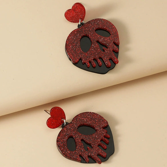 Fashion Creative Funny Acrylic Heart Shaped Pendant Hollow Skull Earrings Retro Trend Statement Earrings