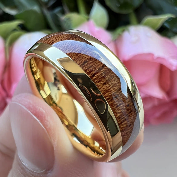 Fashion Creative Golden Wood Grain Oil Dripping Stainless Steel Ring Jewelry