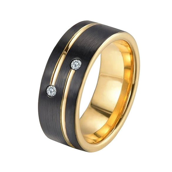 Fashion Creative Groove Diamond Stainless Steel Two Color Ring