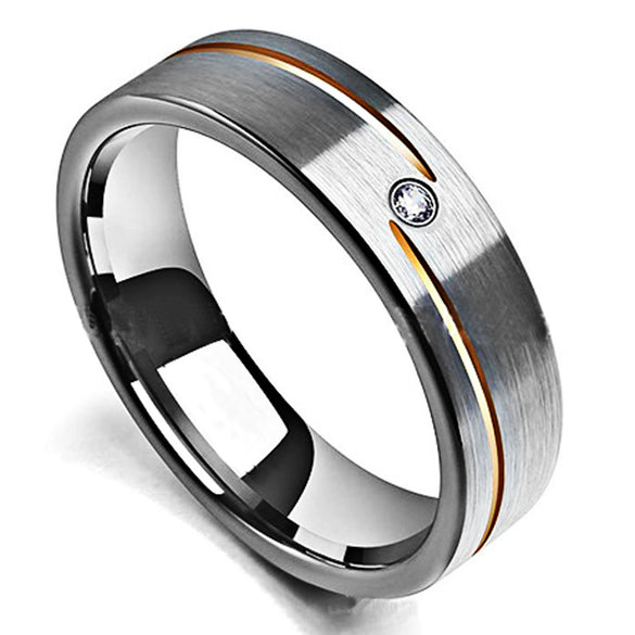 Fashion Creative Groove Diamond Stainless Steel Two Color Ring