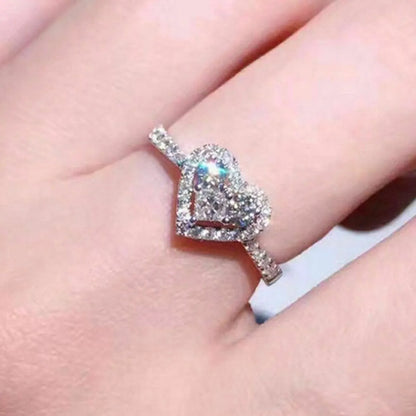 Fashion Creative Heart Shaped Zircon Copper Ring