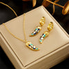 Fashion Creative Horn Pendant Accessories Titanium Steel Chain Necklace And Earrings With Oil Printing And Electroplating