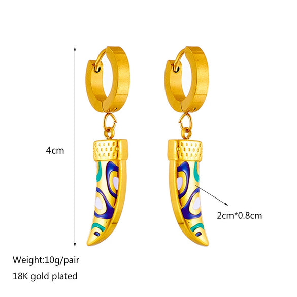 Fashion Creative Horn Pendant Accessories Titanium Steel Chain Necklace And Earrings With Oil Printing And Electroplating